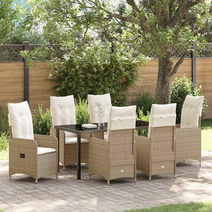 Trädgårdsmöbelset 7 pcs Beige konstrotting
