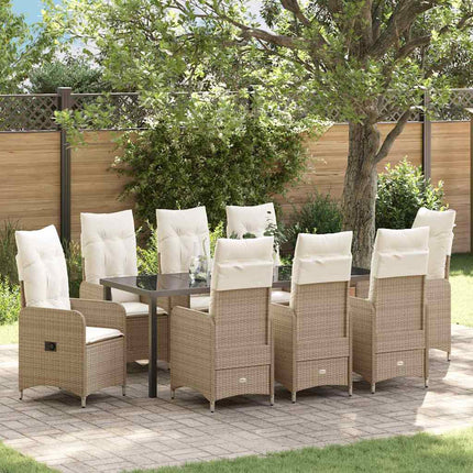 Trädgårdsmöbelset 9 pcs Beige konstrotting