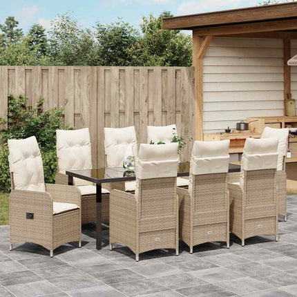 Trädgårdsmöbelset 9 pcs Beige konstrotting