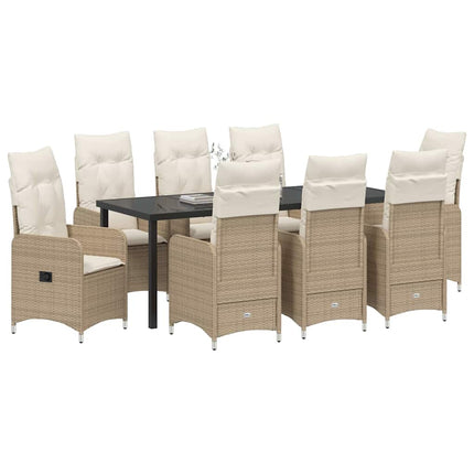Trädgårdsmöbelset 9 pcs Beige konstrotting