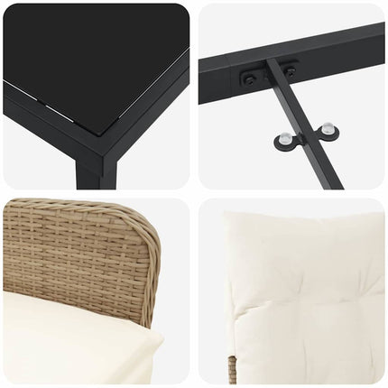 Trädgårdsmöbelset 3 pcs Beige konstrotting