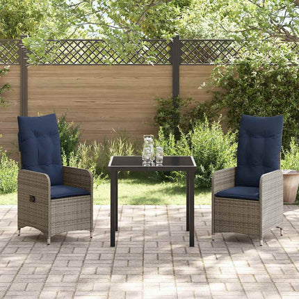 Bord- och stolset med kudde 3 pcs Grå PE Rattan