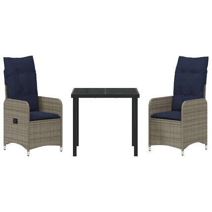 Bord- och stolset med kudde 3 pcs Grå PE Rattan