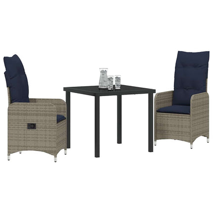 Bord- och stolset med kudde 3 pcs Grå PE Rattan