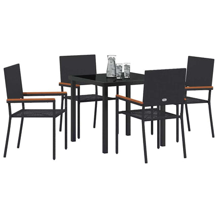 Trädgårdsmöbelset med kudde 5 pcs Svart konstrotting