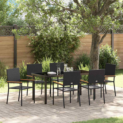 Trädgårdsmöbelset med kudde 7 pcs Svart konstrotting