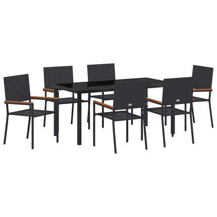 Trädgårdsmöbelset med kudde 7 pcs Svart konstrotting