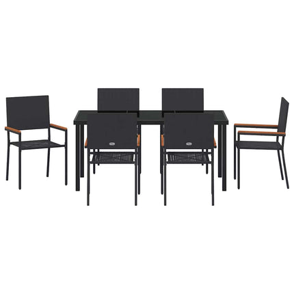 Trädgårdsmöbelset med kudde 7 pcs Svart konstrotting