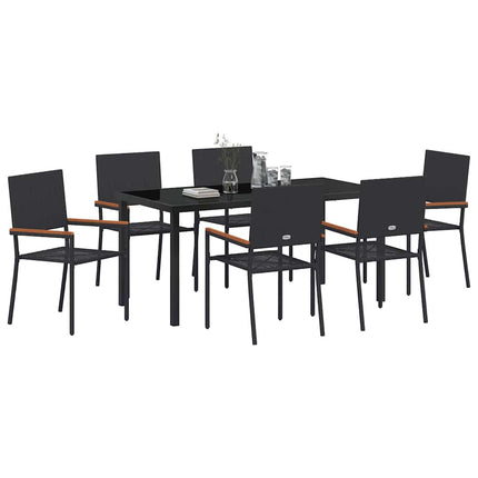 Trädgårdsmöbelset med kudde 7 pcs Svart konstrotting