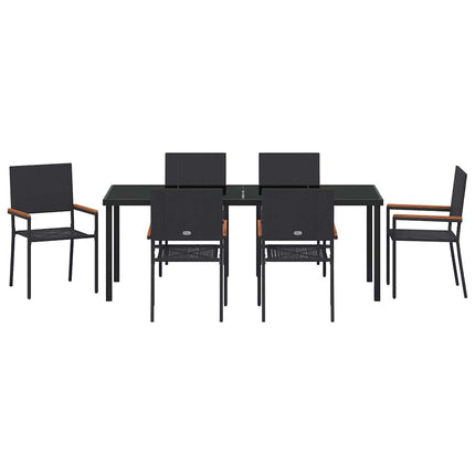 Trädgårdsmöbelset med kudde 7 pcs Svart konstrotting