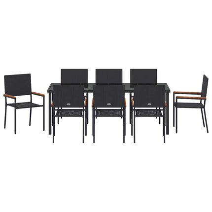 Trädgårdsmöbelset med kudde 9 pcs Svart konstrotting