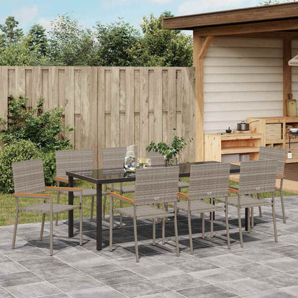 Trädgårdsmöbelset med kudde 9 pcs Grå konstrotting