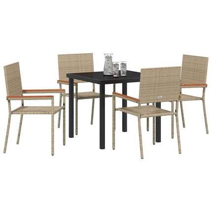 Trädgårdsmöbelset med kudde 5 pcs Beige konstrotting