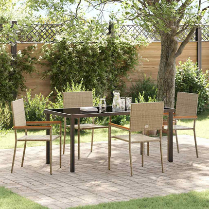Trädgårdsmöbelset med kudde 5 pcs Beige konstrotting