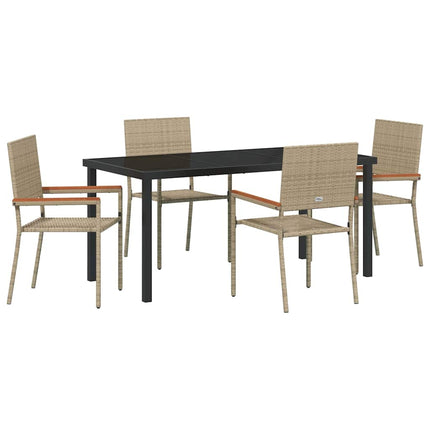 Trädgårdsmöbelset med kudde 5 pcs Beige konstrotting