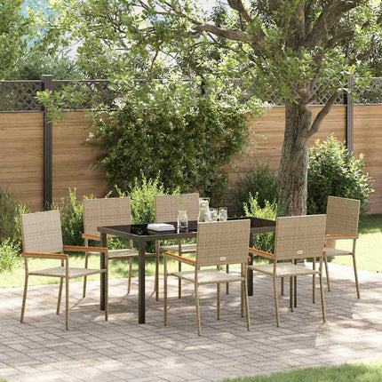 Trädgårdsmöbelset med kudde 7 pcs Beige konstrotting