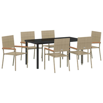 Trädgårdsmöbelset med kudde 7 pcs Beige konstrotting