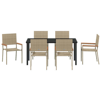 Trädgårdsmöbelset med kudde 7 pcs Beige konstrotting