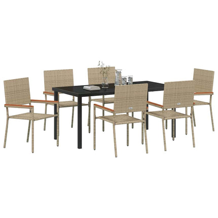 Trädgårdsmöbelset med kudde 7 pcs Beige konstrotting