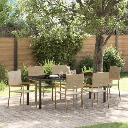 Trädgårdsmöbelset med kudde 7 pcs Beige konstrotting