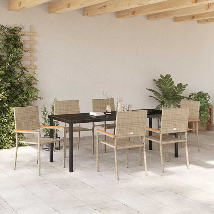 Trädgårdsmöbelset med kudde 7 pcs Beige konstrotting