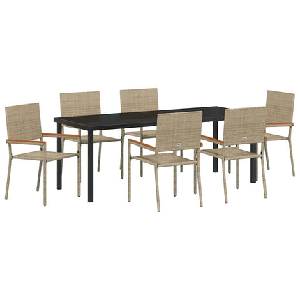 Trädgårdsmöbelset med kudde 7 pcs Beige konstrotting