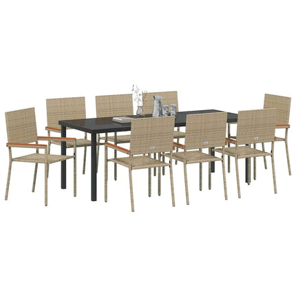 Trädgårdsmöbelset med kudde 9 pcs Beige konstrotting