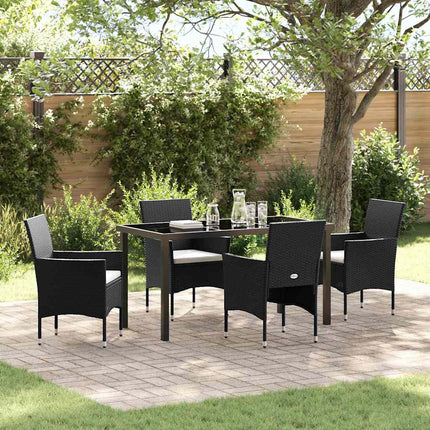 Trädgårdsmöbelset med kudde 5 pcs Svart konstrotting