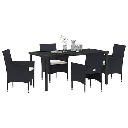 Trädgårdsmöbelset med kudde 5 pcs Svart konstrotting
