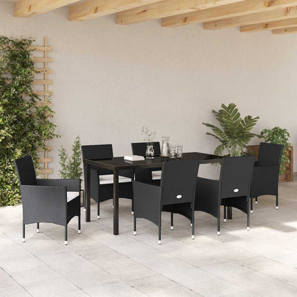 Trädgårdsmöbelset med kudde 7 pcs Svart konstrotting