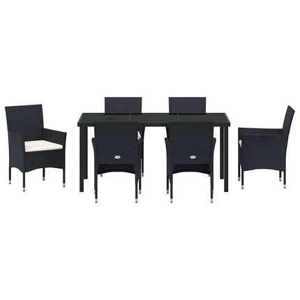 Trädgårdsmöbelset med kudde 7 pcs Svart konstrotting