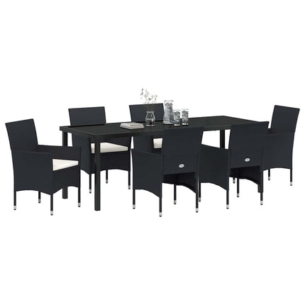 Trädgårdsmöbelset med kudde 7 pcs Svart konstrotting