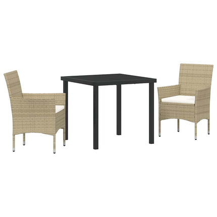Trädgårdsmöbelset med kudde 3 pcs Beige konstrotting