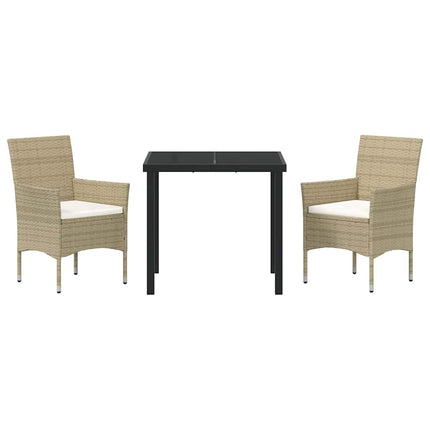 Trädgårdsmöbelset med kudde 3 pcs Beige konstrotting