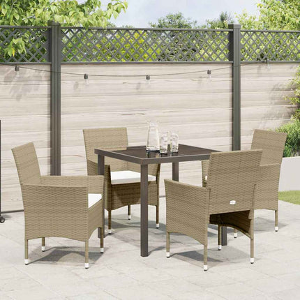 Trädgårdsmöbelset med kudde 5 pcs Beige konstrotting