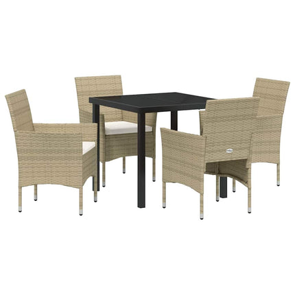 Trädgårdsmöbelset med kudde 5 pcs Beige konstrotting