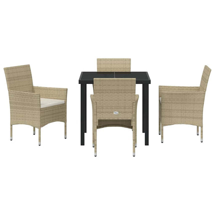 Trädgårdsmöbelset med kudde 5 pcs Beige konstrotting