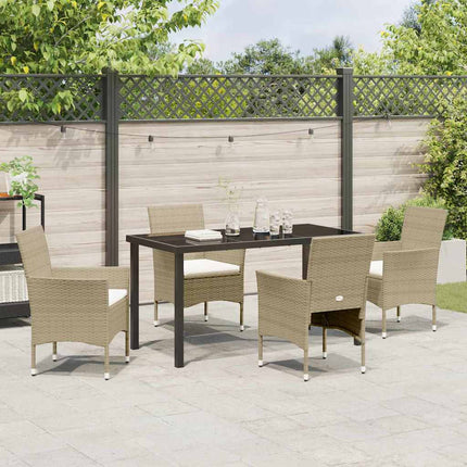 Trädgårdsmöbelset med kudde 5 pcs Beige konstrotting
