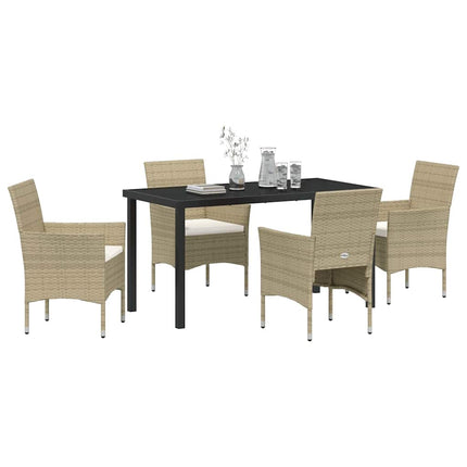 Trädgårdsmöbelset med kudde 5 pcs Beige konstrotting