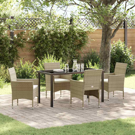 Trädgårdsmöbelset med kudde 5 pcs Beige konstrotting