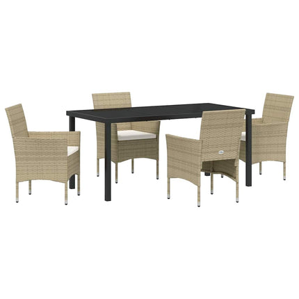 Trädgårdsmöbelset med kudde 5 pcs Beige konstrotting