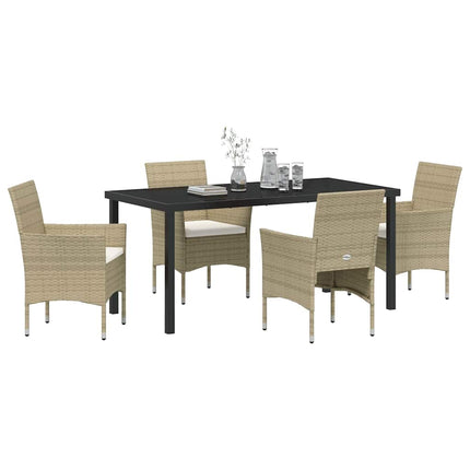 Trädgårdsmöbelset med kudde 5 pcs Beige konstrotting