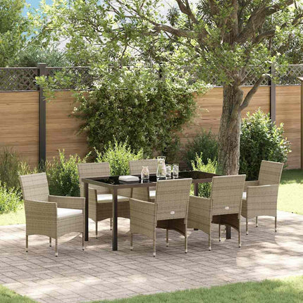 Trädgårdsmöbelset med kudde 7 pcs Beige konstrotting