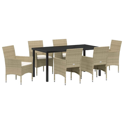 Trädgårdsmöbelset med kudde 7 pcs Beige konstrotting
