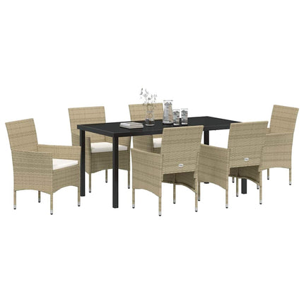 Trädgårdsmöbelset med kudde 7 pcs Beige konstrotting