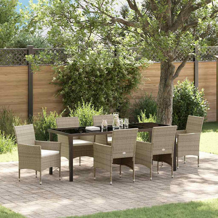 Trädgårdsmöbelset med kudde 7 pcs Beige konstrotting