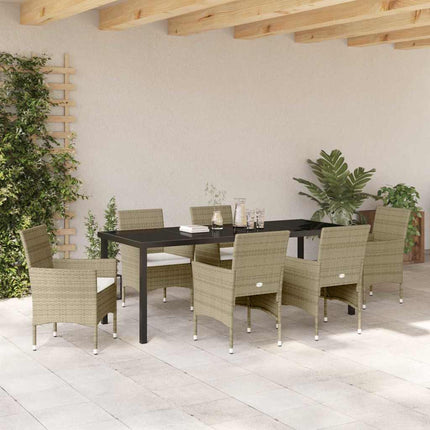 Trädgårdsmöbelset med kudde 7 pcs Beige konstrotting