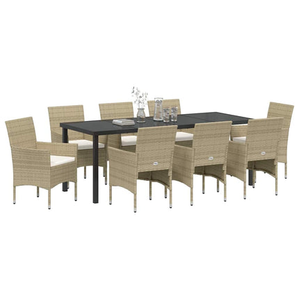 Trädgårdsmöbelset med kudde 9 pcs Beige konstrotting