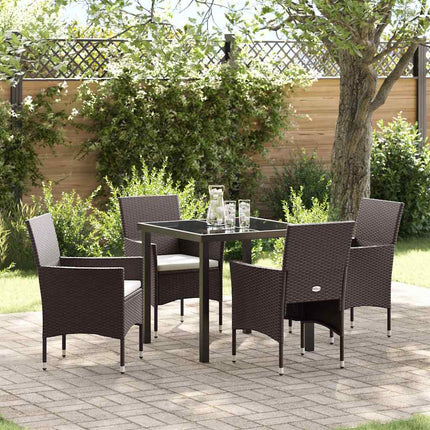 Trädgårdsmöbelset med kudde 5 pcs Brun konstrotting