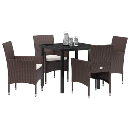 Trädgårdsmöbelset med kudde 5 pcs Brun konstrotting